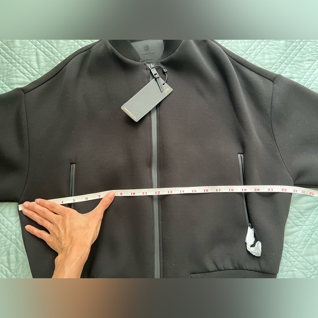 Nwt Massimo Dutti Black Bomber Jacket Neoprene Full Zip Pockets Small — image 6 of 8